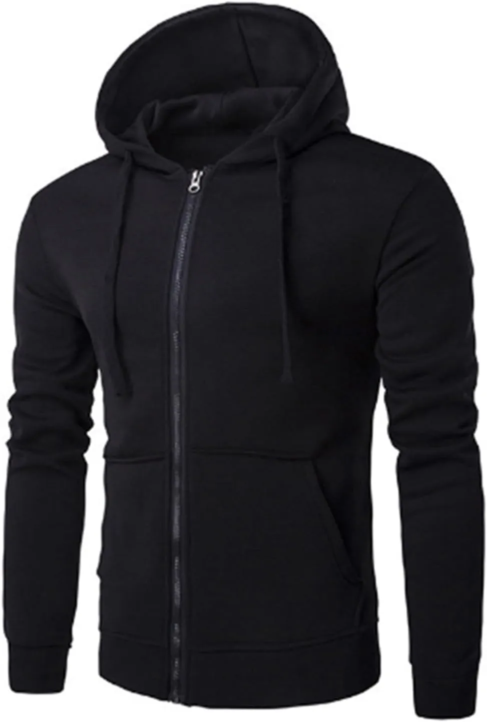 Men's Long Sleeve Full Zip Cardigan Sweater Plain Baggy Hooded Casual Workout Hoodie Classic-Fit Jogger Coats