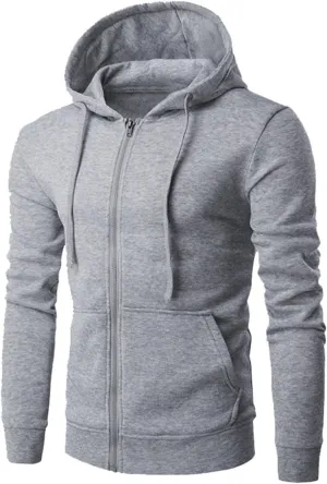 Men's Long Sleeve Full Zip Cardigan Sweater Plain Baggy Hooded Casual Workout Hoodie Classic-Fit Jogger Coats