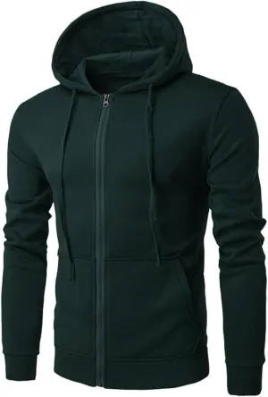 Men's Long Sleeve Full Zip Cardigan Sweater Plain Baggy Hooded Casual Workout Hoodie Classic-Fit Jogger Coats
