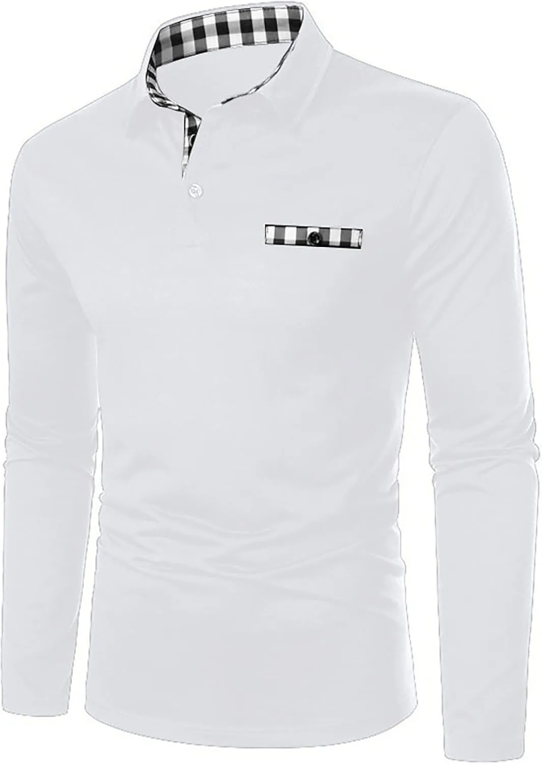 Men's Long Sleeve Polo Shirt Casual Muscle Fit Button Polo T Shirt with Pocket Basic Lightweight Collared Golf Shirt