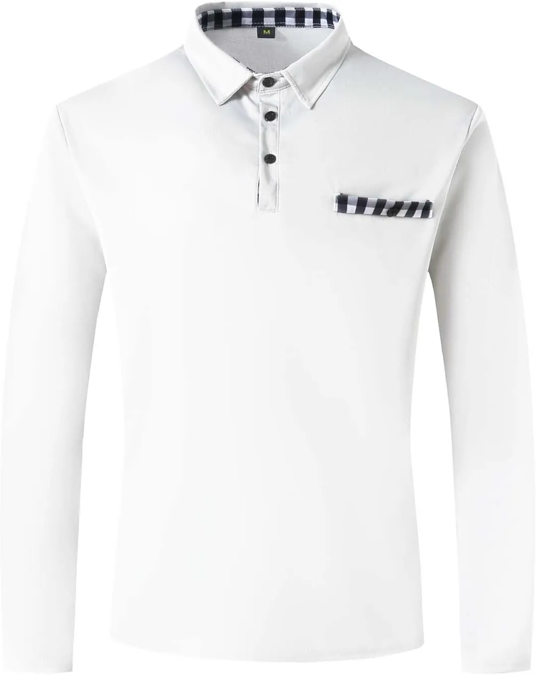 Men's Long Sleeve Polo Shirt Casual Muscle Fit Button Polo T Shirt with Pocket Basic Lightweight Collared Golf Shirt