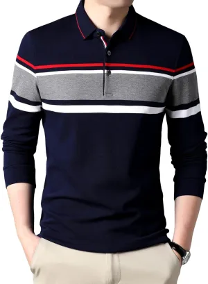 Men's Long Sleeve Polo Shirts for Golf - 100% Cotton, Moisture-Wicking & Stretch, Classic 3-Button Collar Design
