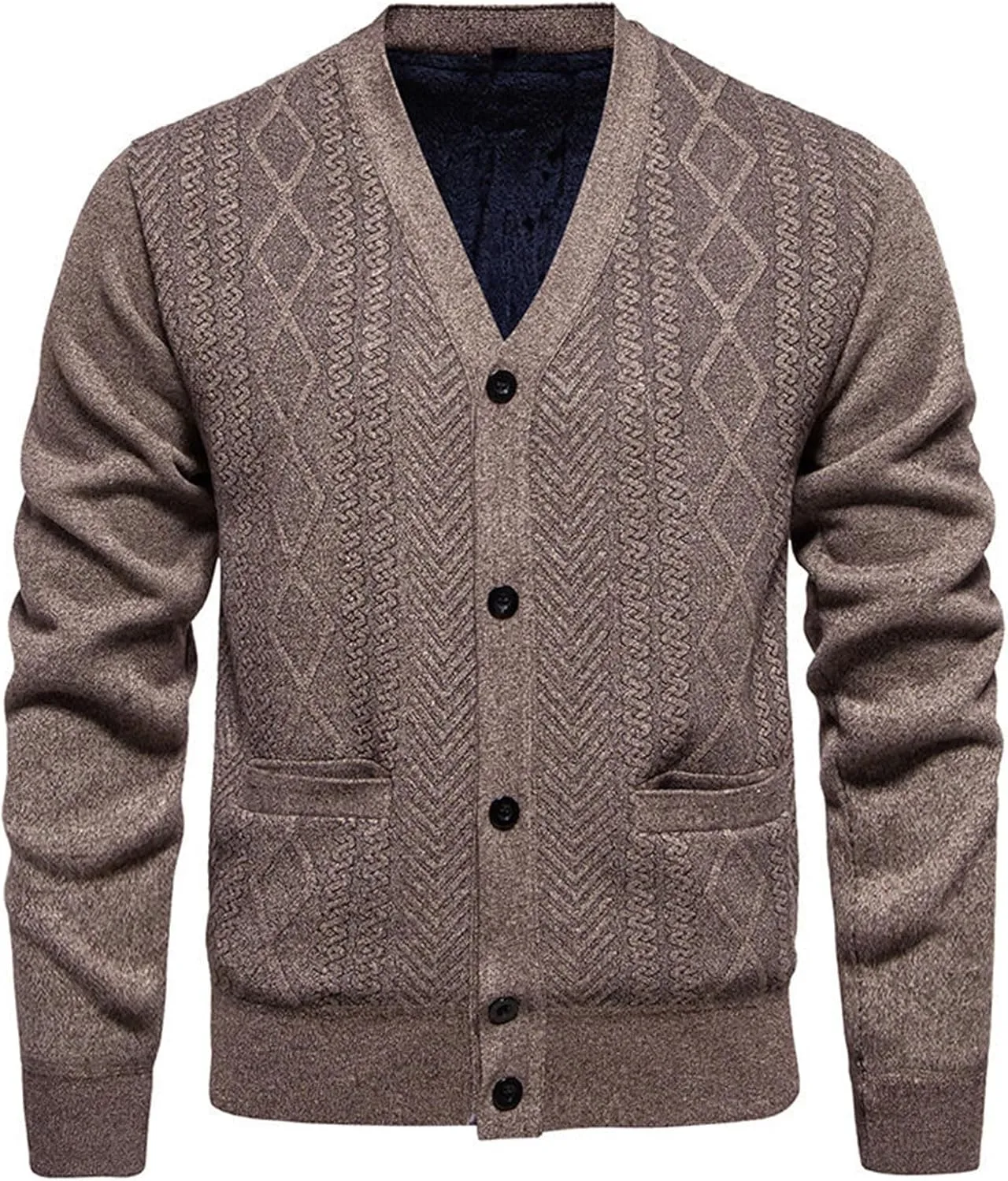 Mens Plaid Cardigan Sweater Button Down Knit Sweater Casual Long Sleeve Sweater Lightweight V Neck Cardigan