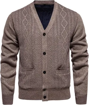 Mens Plaid Cardigan Sweater Button Down Knit Sweater Casual Long Sleeve Sweater Lightweight V Neck Cardigan