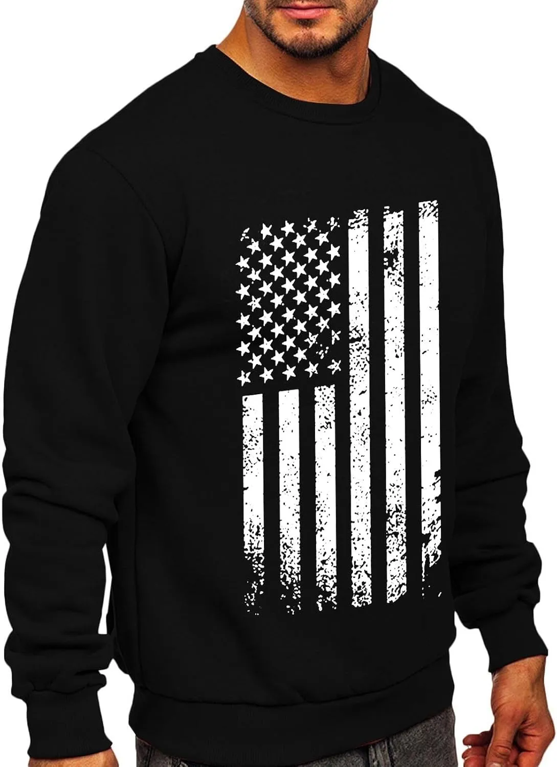 Men's Retro USA Flag Lightweight Solider Sweatshirt Casual Long Sleeve Pullover Y2K Tops USA Patriotic Freedom Shirt