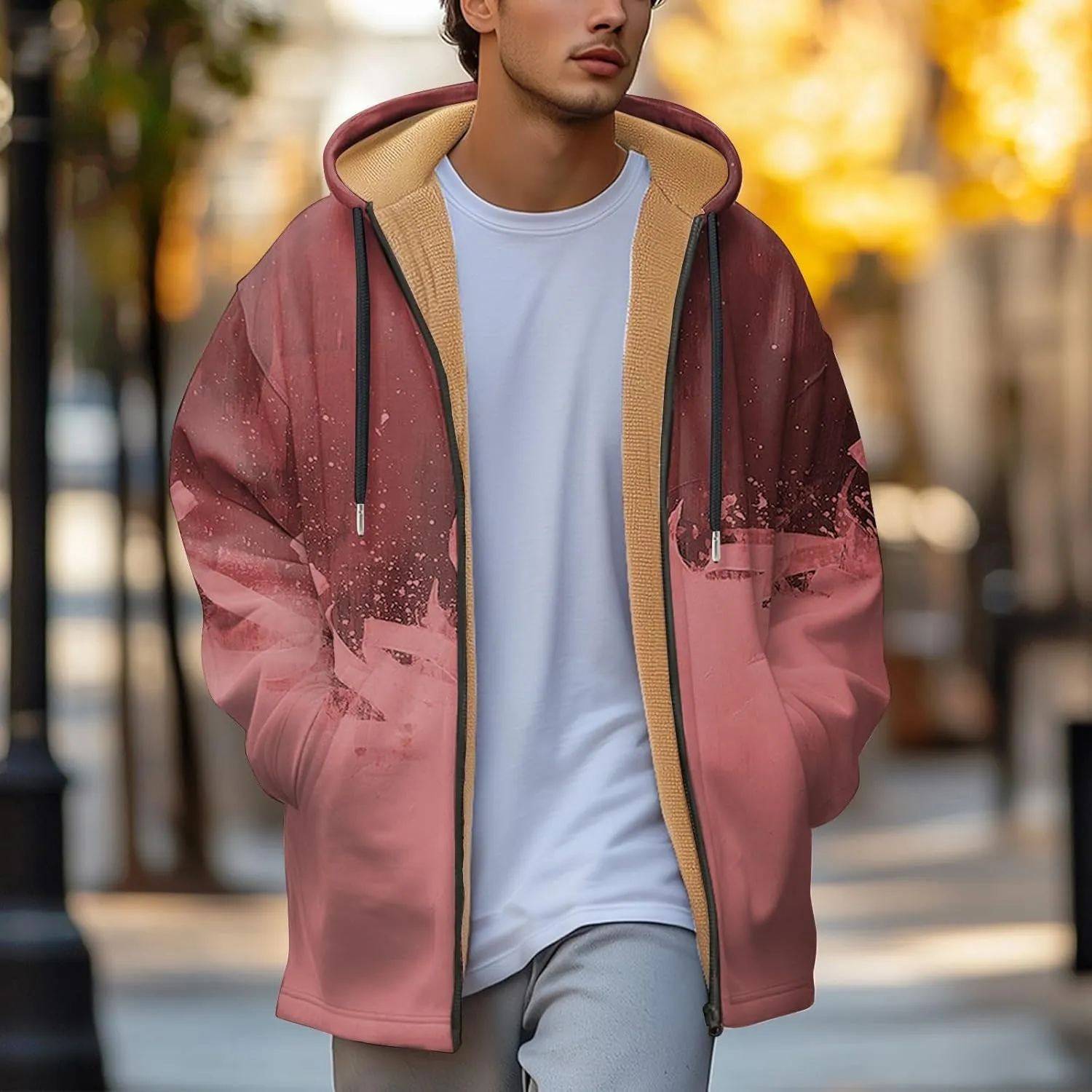 Mens Sherpa Hoodie Full-Zip Casual Thick Sweatshirt Fleece Warm Winter Hooded