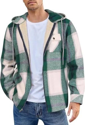 Mens Sherpa Hoodie Full-Zip Fleece Casual Sweatshirt Heavyweight Thick Warm Hooded