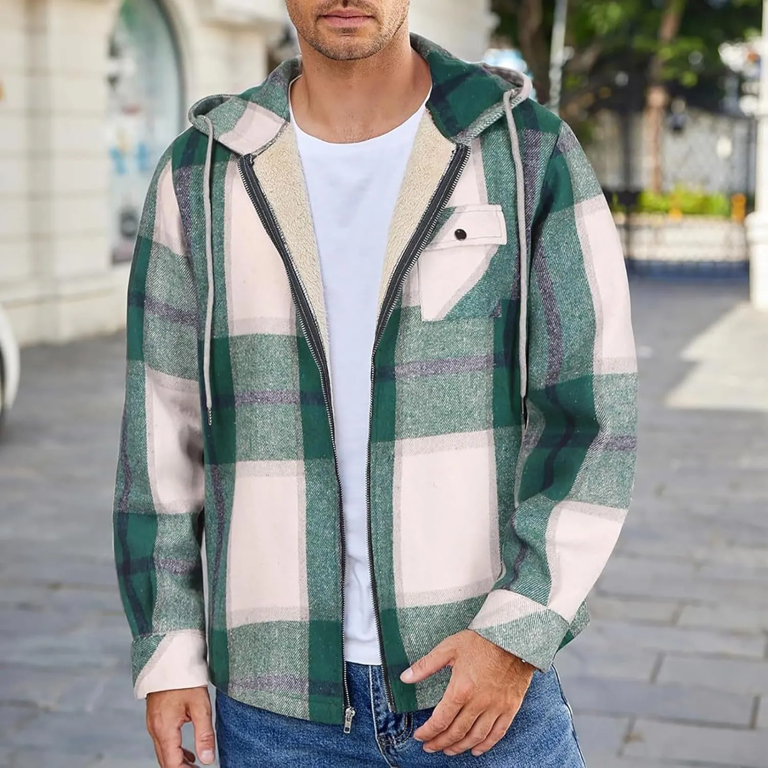 Mens Sherpa Hoodie Full-Zip Fleece Casual Sweatshirt Heavyweight Thick Warm Hooded