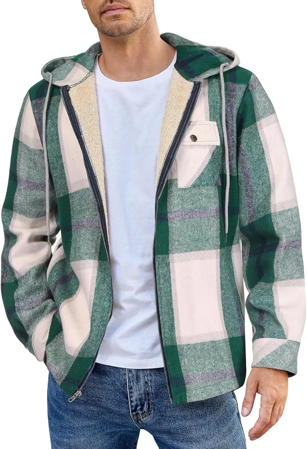 Mens Sherpa Hoodie Full-Zip Fleece Casual Sweatshirt Heavyweight Thick Warm Hooded