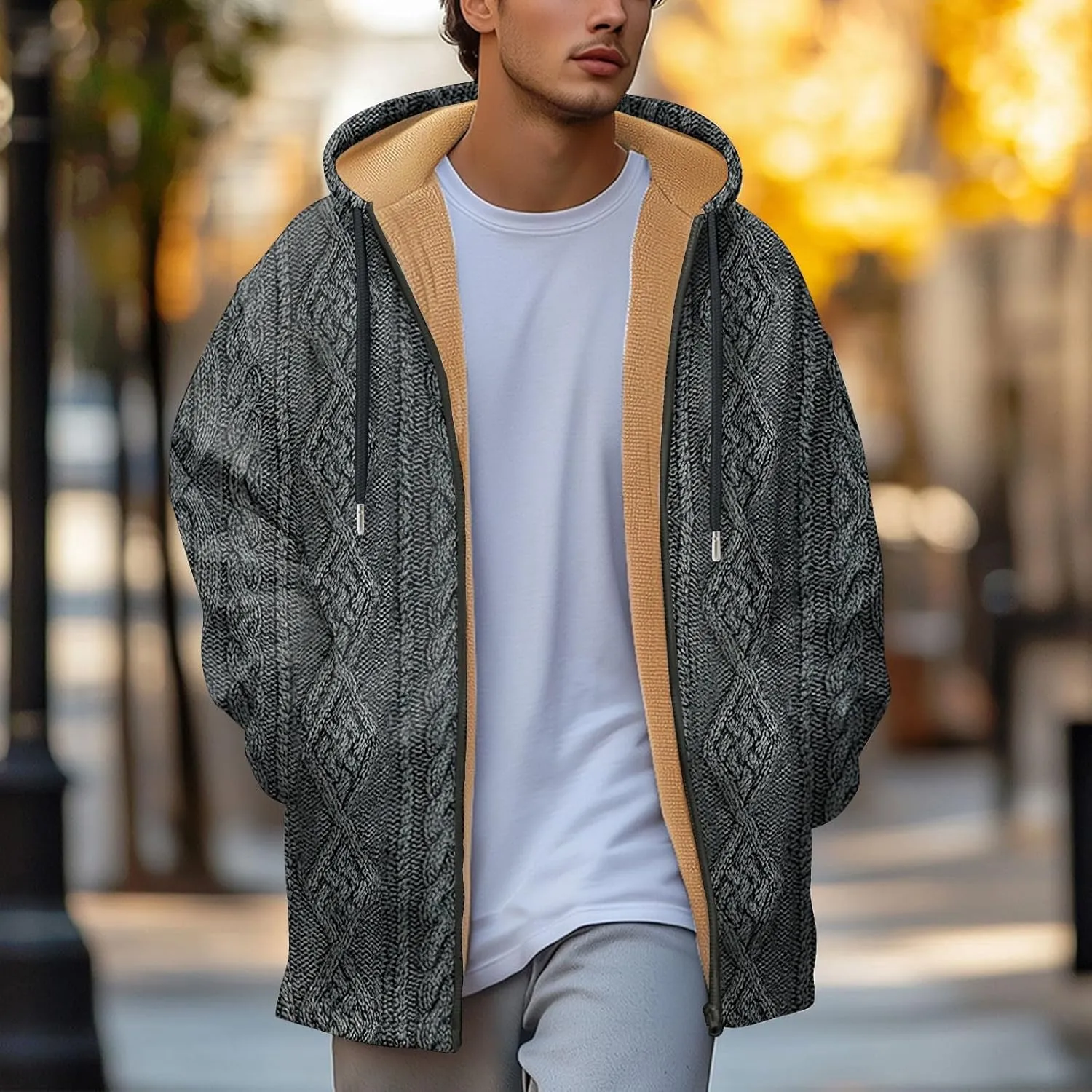 Mens Sherpa Hoodie Full-Zip Thermal Fleece Hooded Winter Thick Heavyweight Hoodies