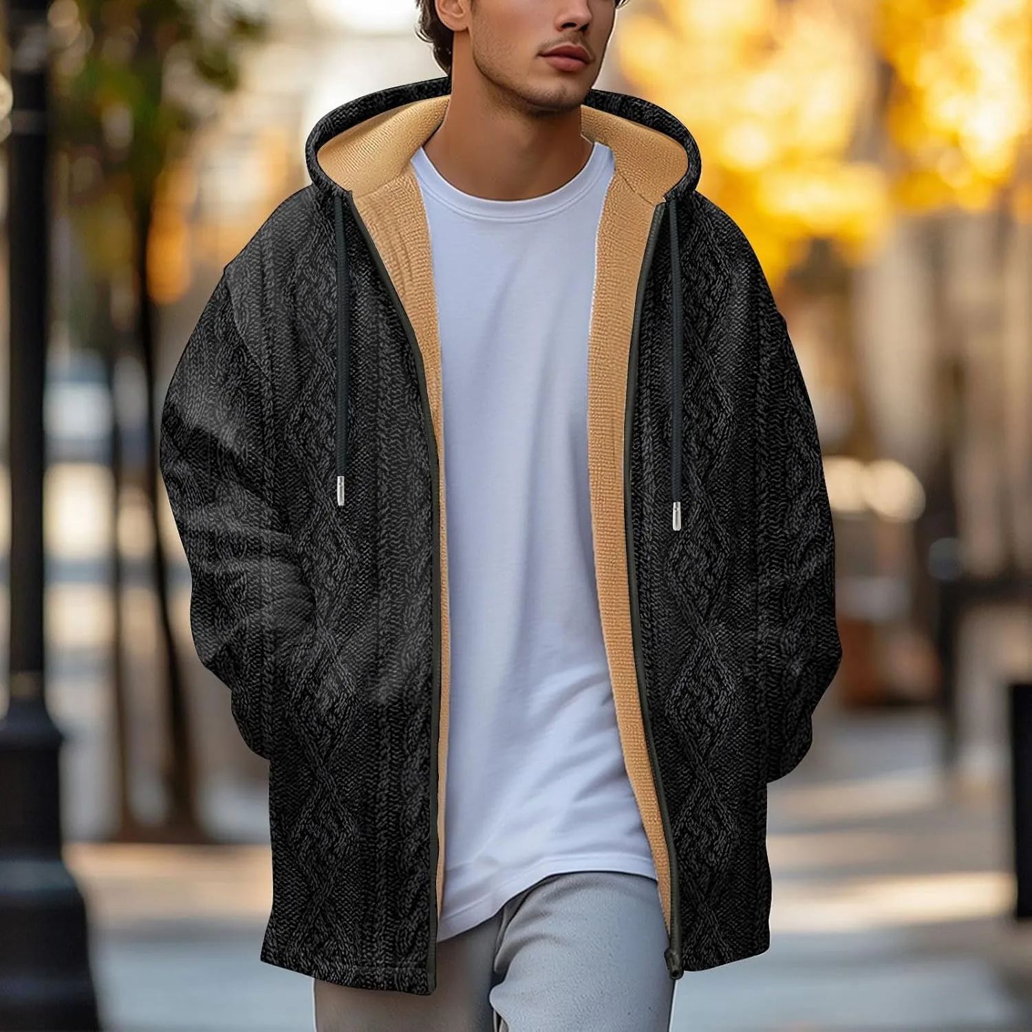 Mens Sherpa Hoodie Full-Zip Thick Warm Sweatshirt Fleece Casual Heavyweight Hooded