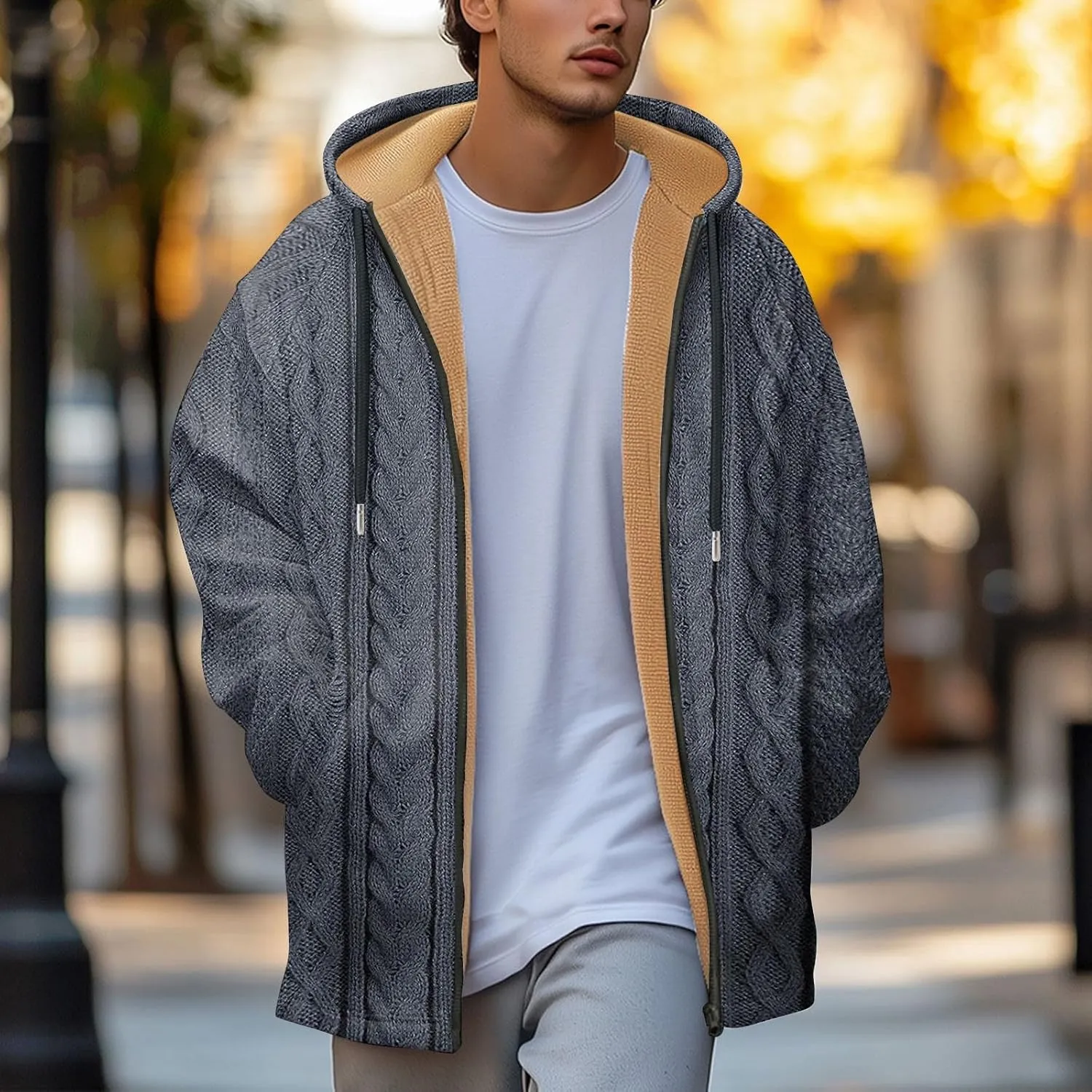Mens Sherpa Hoodie Full-Zip Thick Warm Sweatshirt Fleece Casual Heavyweight Hooded