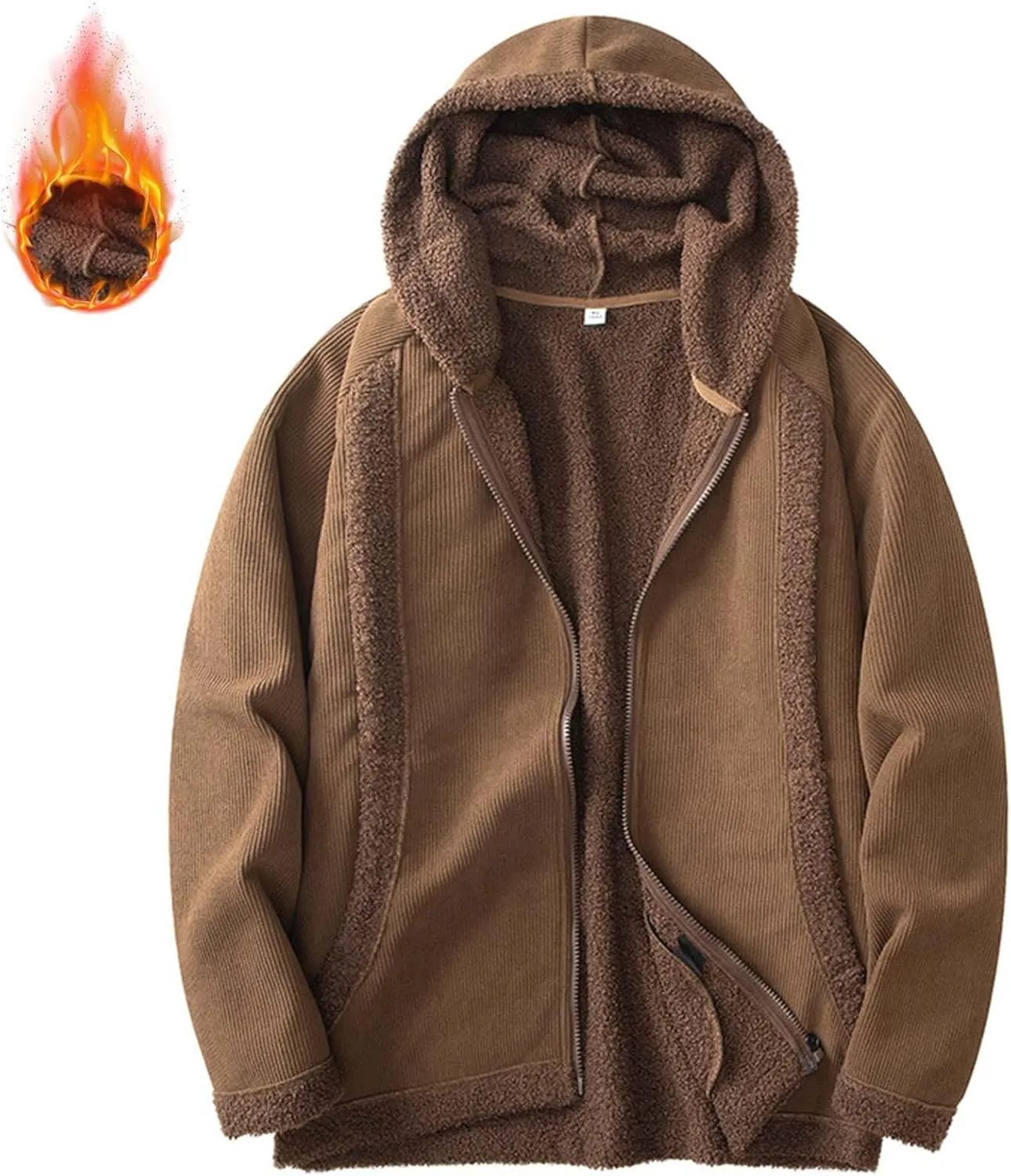 Men's Sherpa Hoodie Jacket Fleece Lined Zip Up Warm Hoodies Sweatshirt Winter Zipper Sweater Hooded Coat