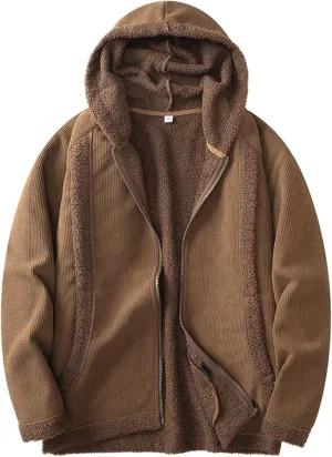 Men's Sherpa Hoodie Jacket Fleece Lined Zip Up Warm Hoodies Sweatshirt Winter Zipper Sweater Hooded Coat