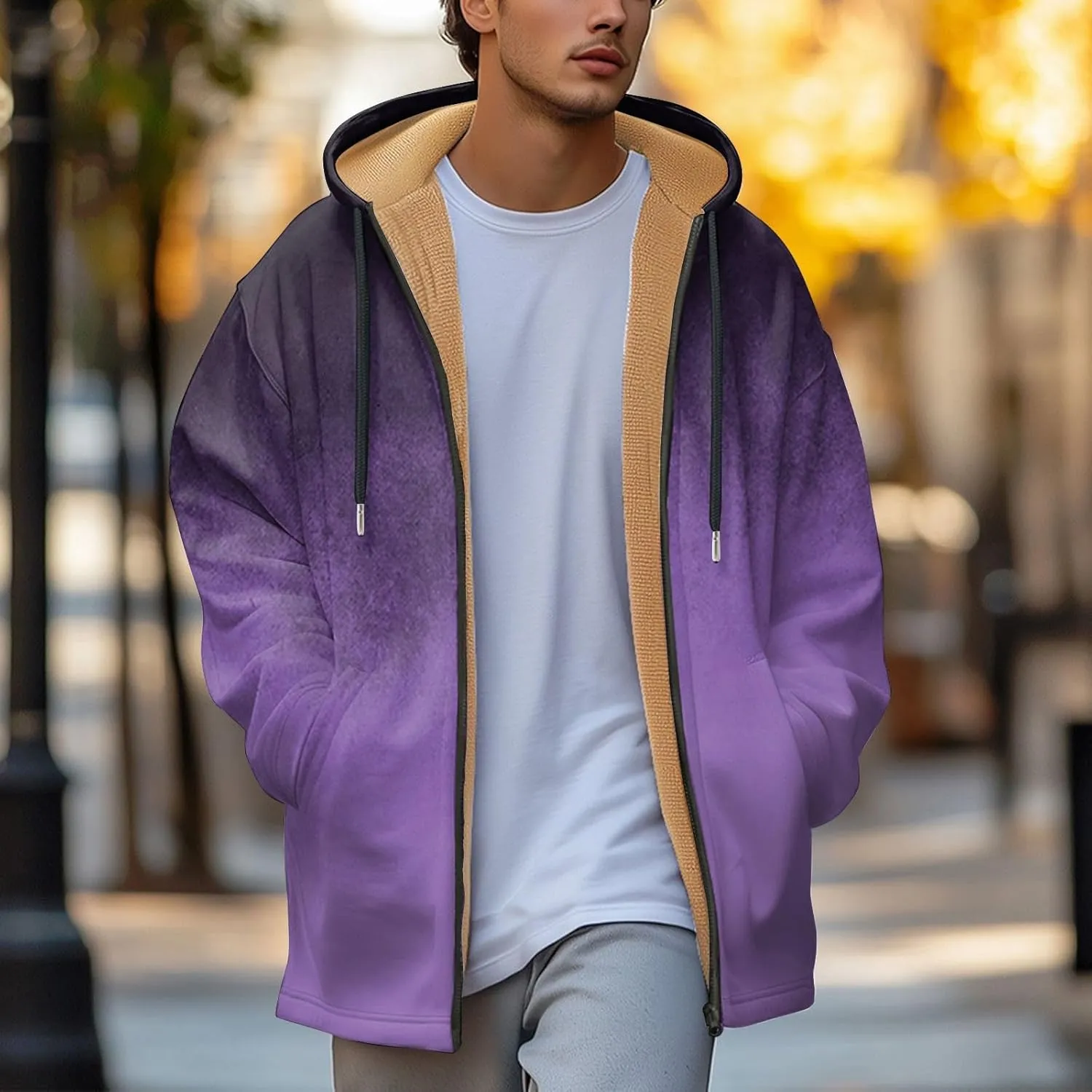 Mens Sherpa Lined Hoodie Full-Zip Fleece Thick Hoodies Heavyweight Thermal Warm Sweatshirt