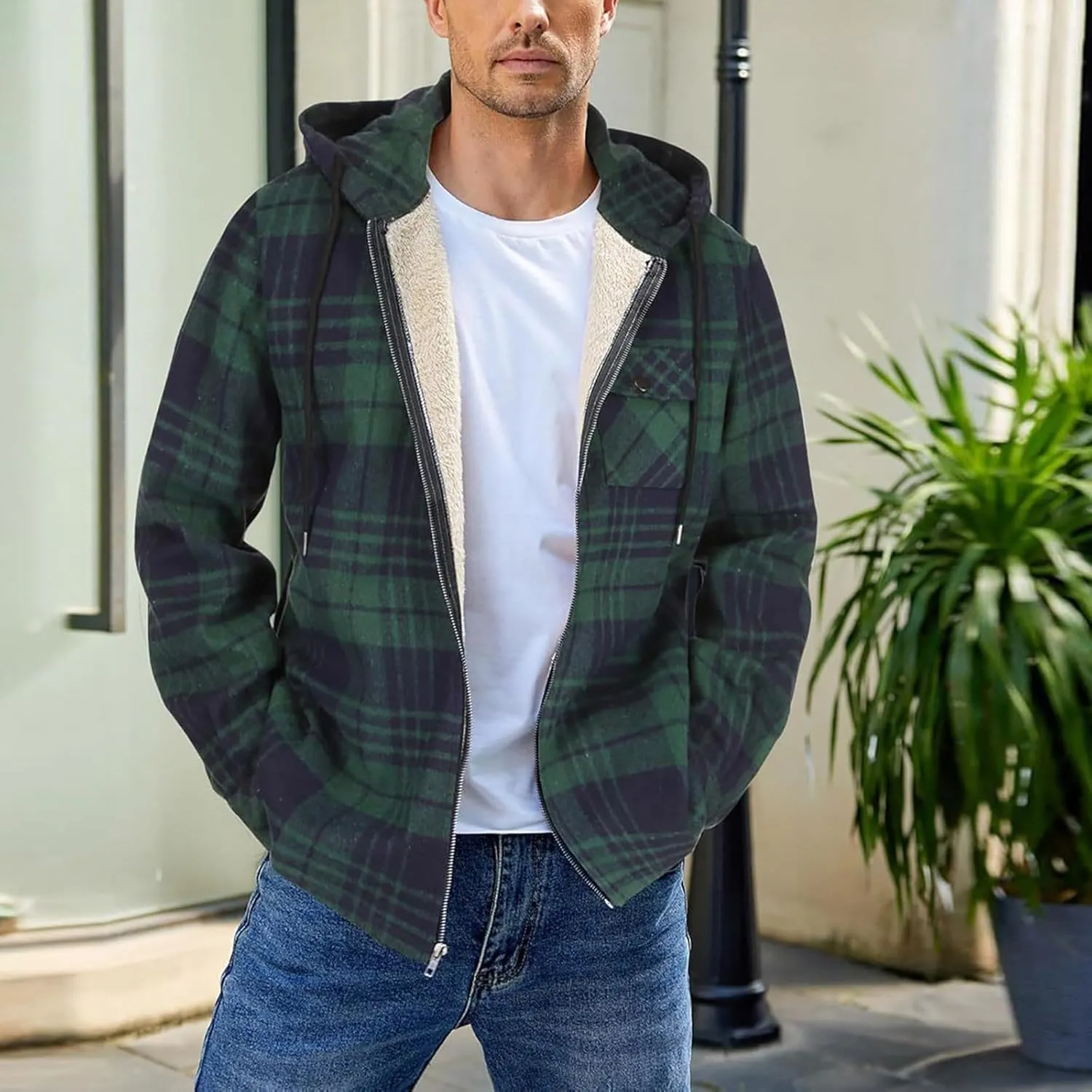 Mens Sherpa Lined Hoodie Full-Zip Thick Casual Sweatshirt Fleece Warm Thermal Hoodies