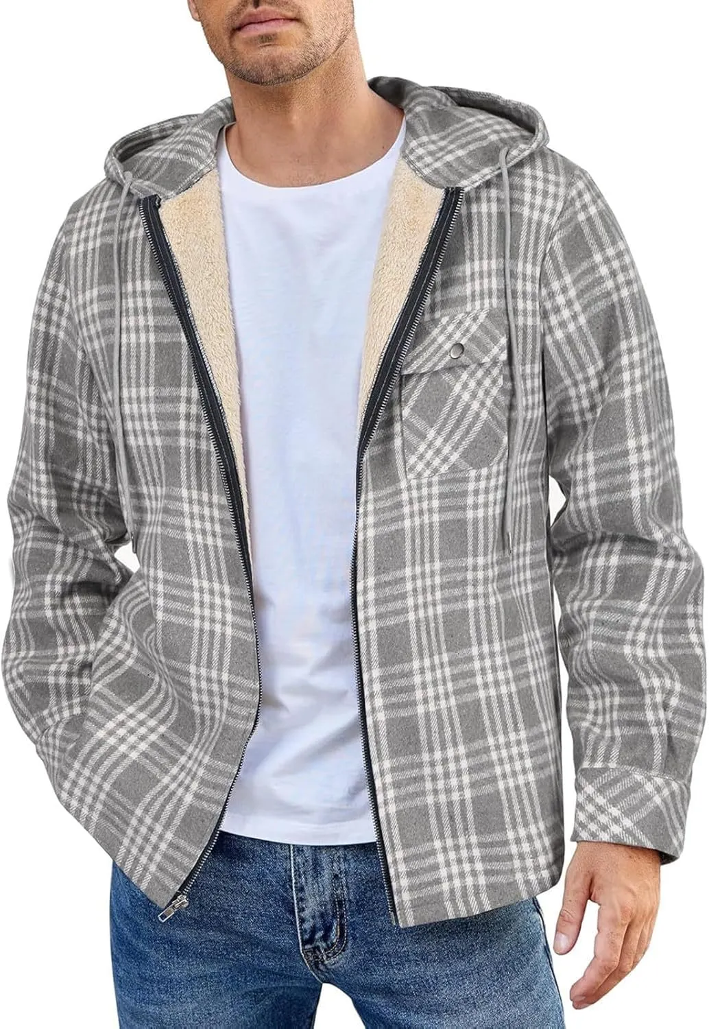 Mens Sherpa Lined Hoodie Full-Zip Thick Casual Sweatshirt Fleece Warm Thermal Hoodies
