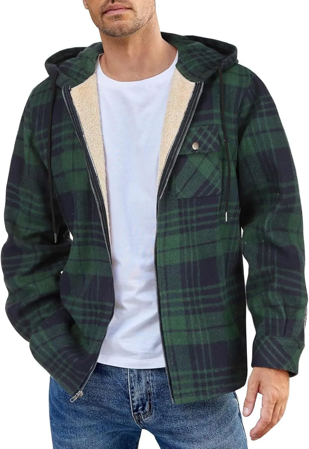 Mens Sherpa Lined Hoodie Full-Zip Thick Casual Sweatshirt Fleece Warm Thermal Hoodies