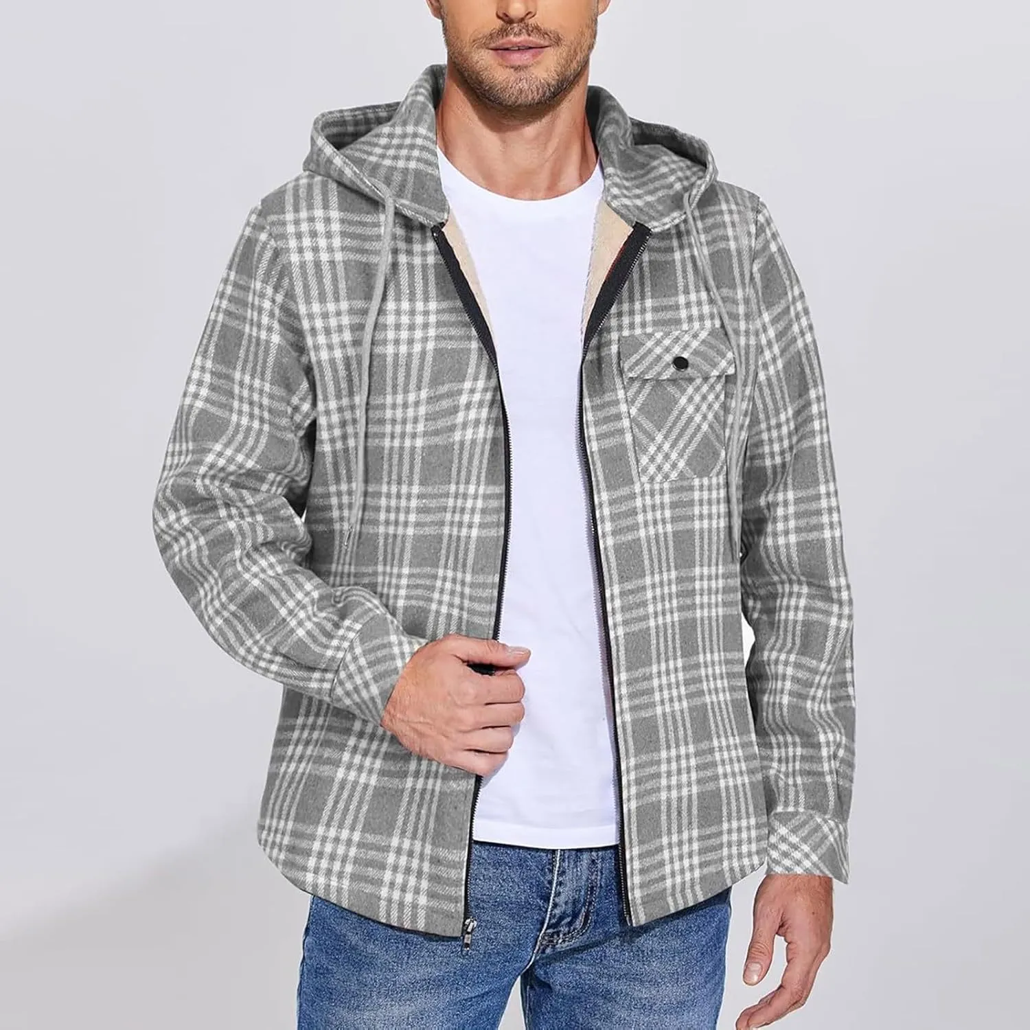 Mens Sherpa Lined Hoodie Full-Zip Thick Casual Sweatshirt Fleece Warm Thermal Hoodies