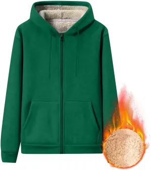 Mens Sherpa Lined Hoodie Full-Zip Thick Casual Sweatshirt Heavyweight Thermal Winter Hooded