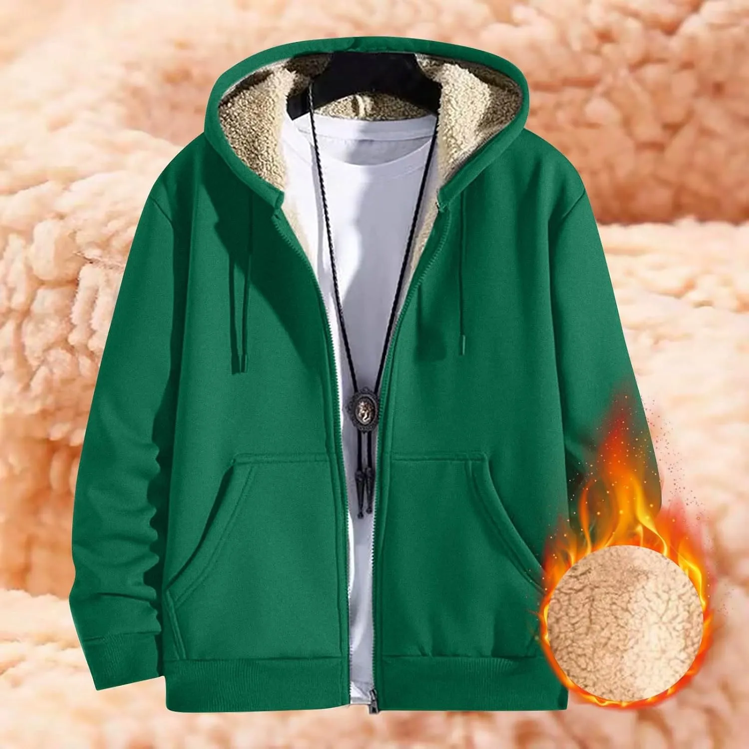 Mens Sherpa Lined Hoodie Full-Zip Thick Casual Sweatshirt Heavyweight Thermal Winter Hooded