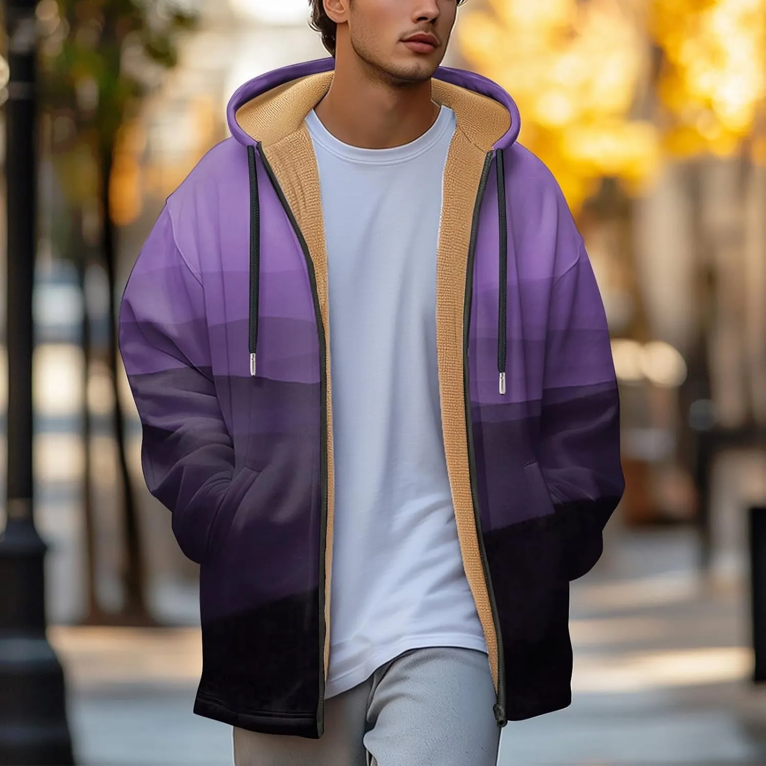 Mens Sherpa Lined Hoodie Full-Zip Winter Fleece Hooded Warm Thick Casual Sweatshirt