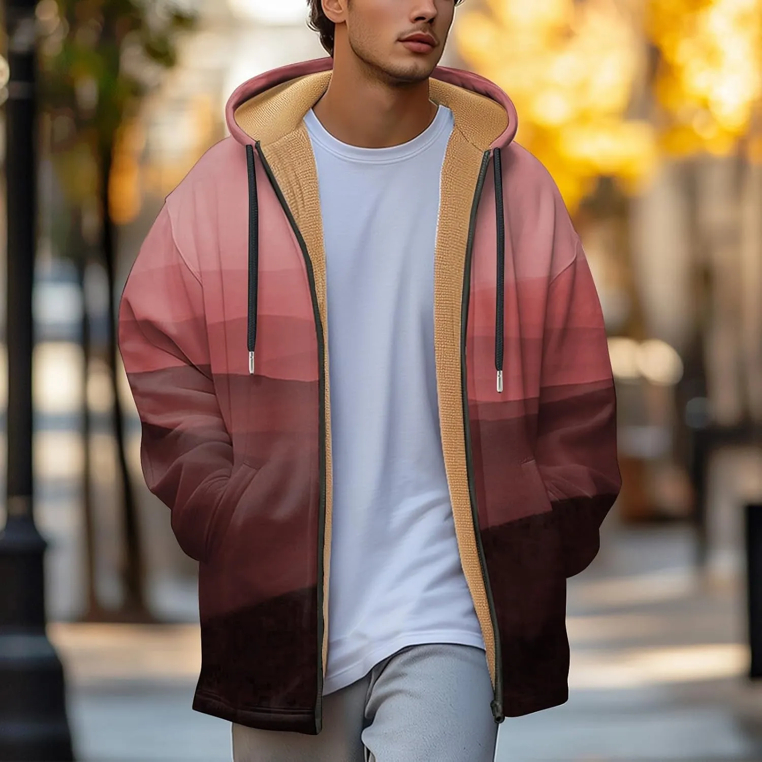 Mens Sherpa Lined Hoodie Full-Zip Winter Fleece Hooded Warm Thick Casual Sweatshirt