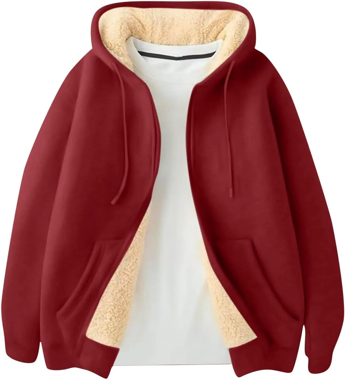 Mens Sherpa Lined Hoodie Zip Up Warm Thick Hoodies Heavyweight Casual Fleece Hooded