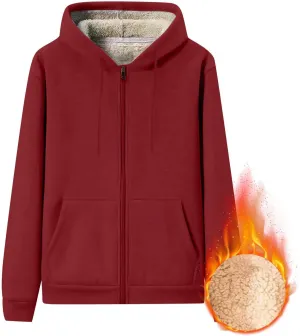 Mens Sherpa Lined Hoodie Zip Up Warm Thick Hoodies Heavyweight Casual Fleece Hooded