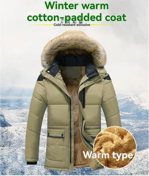 Men's Sherpa Lined Hoodies Zip Up Quilted Puffer Jacket Removable Fur Collar Jacket Windbreak Thicken Winter Coat