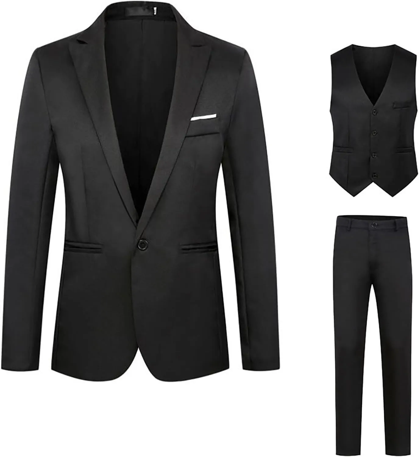 Mens Suits 3 Piece Classic Fit Wedding Prom Party Suit One Button Blazer Jacket Vest and Pants Tuxedo Blazer Suit Set