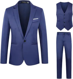 Mens Suits 3 Piece Classic Fit Wedding Prom Party Suit One Button Blazer Jacket Vest and Pants Tuxedo Blazer Suit Set