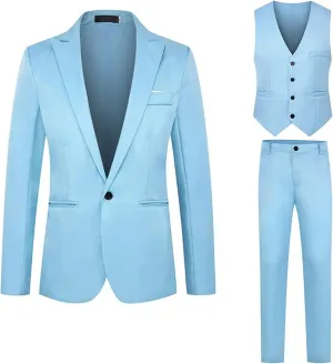 Mens Suits 3 Piece Classic Fit Wedding Prom Party Suit One Button Blazer Jacket Vest and Pants Tuxedo Blazer Suit Set