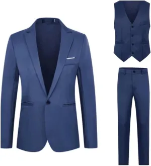 Mens Suits 3 Piece Classic Fit Wedding Prom Party Suit One Button Blazer Jacket Vest and Pants Tuxedo Blazer Suit Set