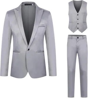 Mens Suits 3 Piece Classic Fit Wedding Prom Party Suit One Button Blazer Jacket Vest and Pants Tuxedo Blazer Suit Set