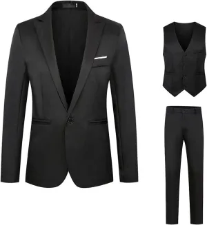 Mens Suits 3 Piece Classic Fit Wedding Prom Party Suit One Button Blazer Jacket Vest and Pants Tuxedo Blazer Suit Set