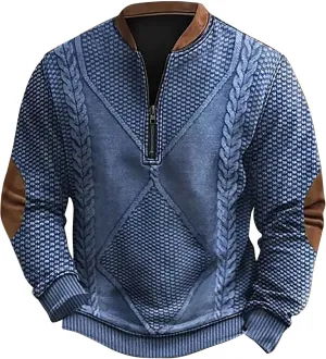 Mens Sweatshirt Lapel Collar Polo Shirt Long Sleeved Hoodie 1/4 Button Pullover Sweater Mens Zip Up Sweatshirt Cable