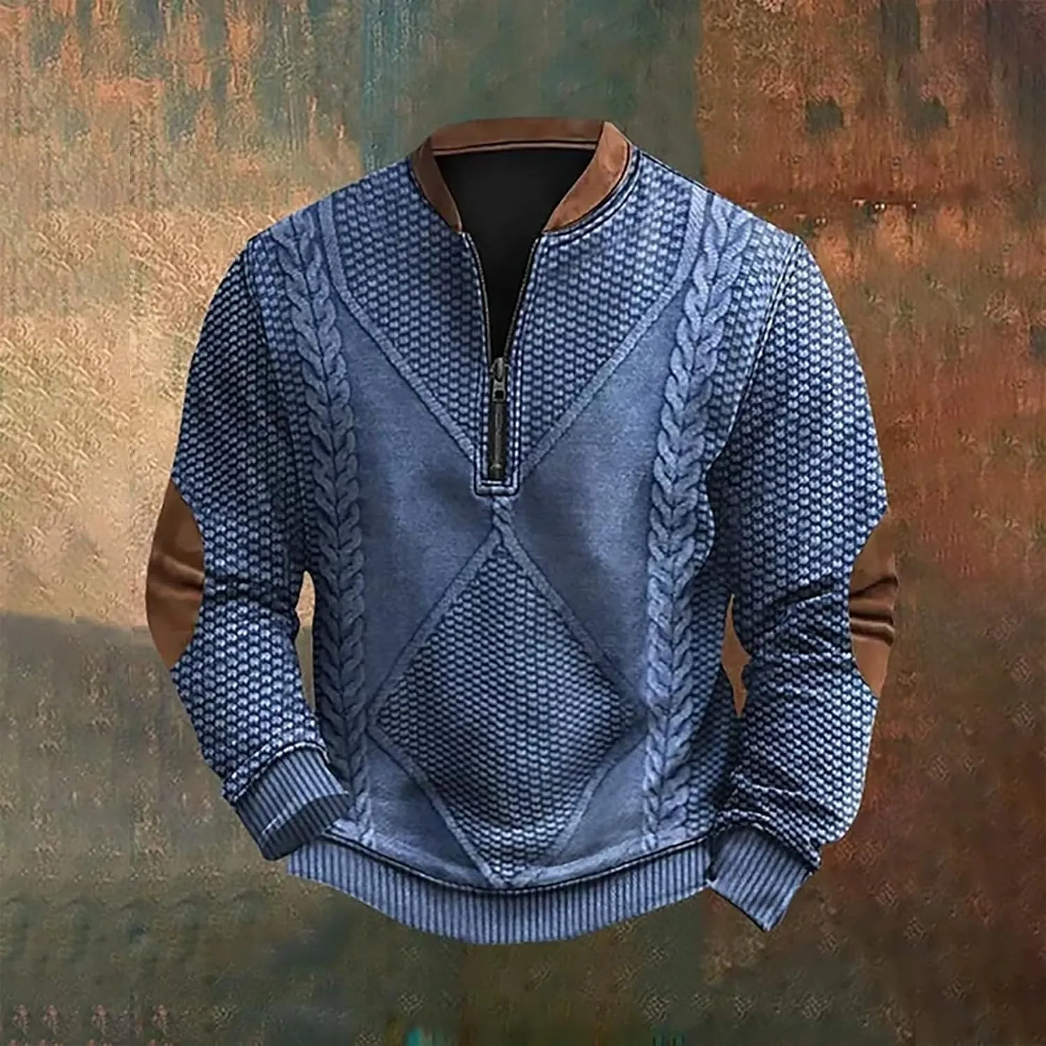 Mens Sweatshirt Lapel Collar Polo Shirt Long Sleeved Hoodie 1/4 Button Pullover Sweater Mens Zip Up Sweatshirt Cable