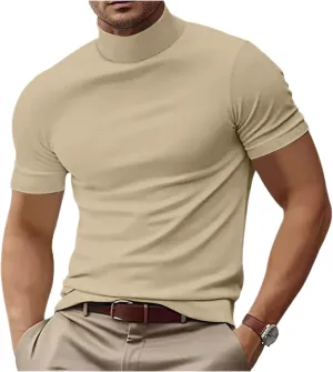 Mens T Shirt Short Sleeve Basic Mock Turtleneck Tshirts Slim Fit Undershirt Pullover Thermal Solid Shirts Tops Men