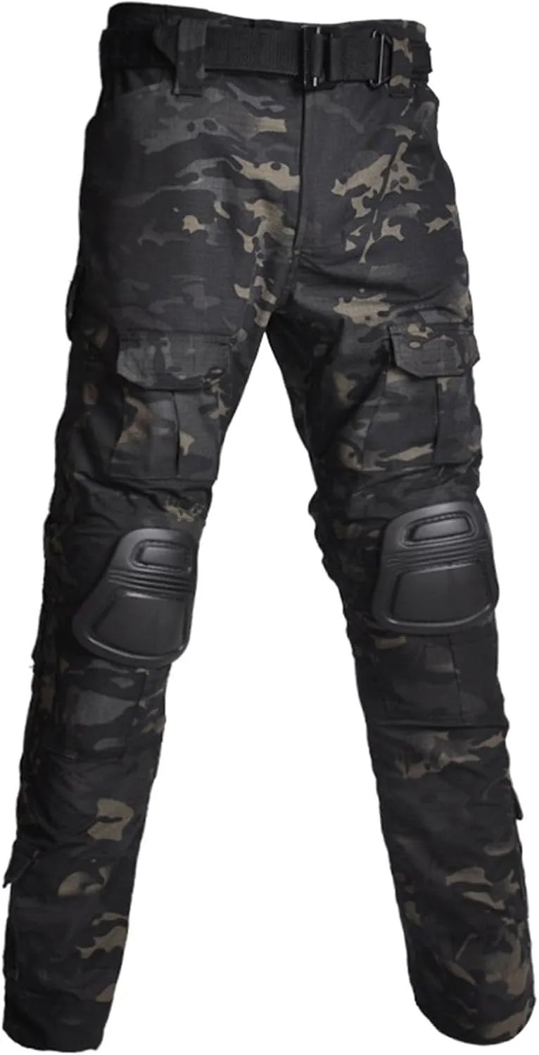 Men's Tactical Pants with Knee Pads Military Trousers Outdoor Hiking Pants Rip-Stop Camo Pants Water Resistant Pants