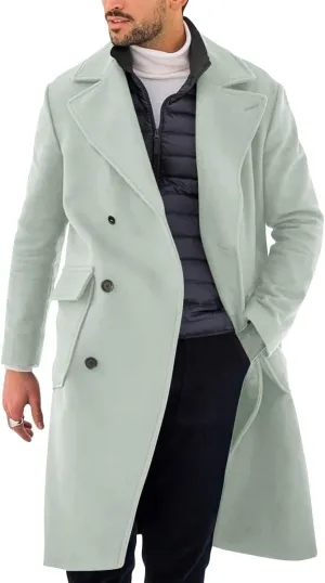 Mens Trench Coat Slim Fit Double Breasted Long Overcoat Classic Fall Winter Topcoat