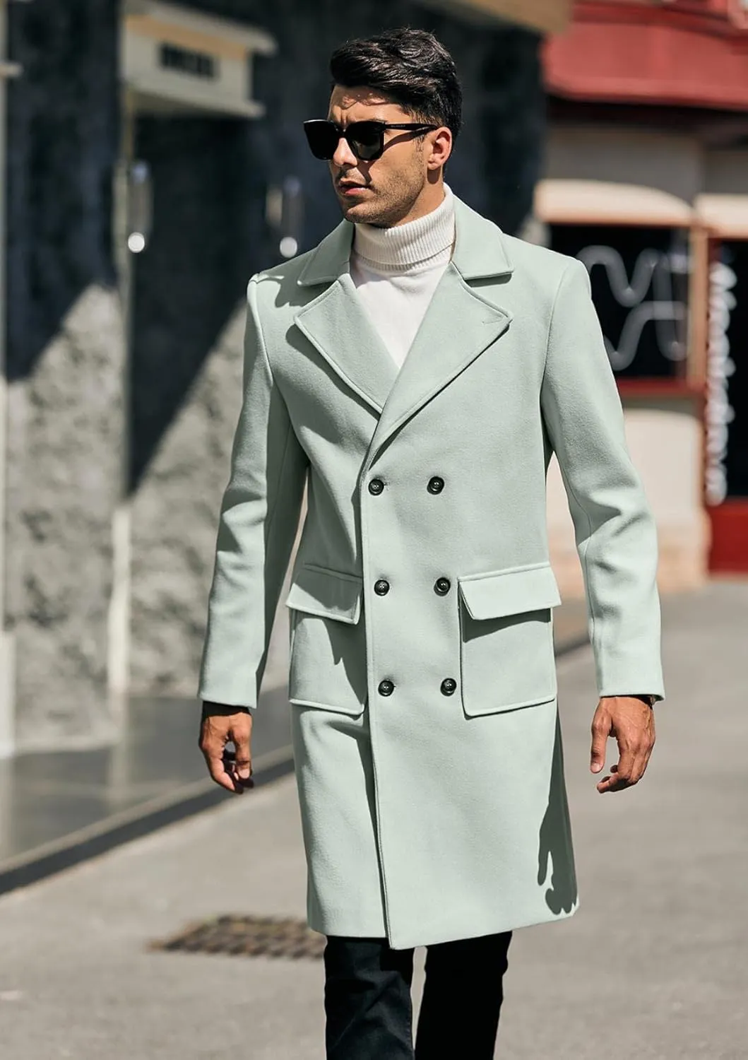 Mens Trench Coat Slim Fit Double Breasted Long Overcoat Classic Fall Winter Topcoat