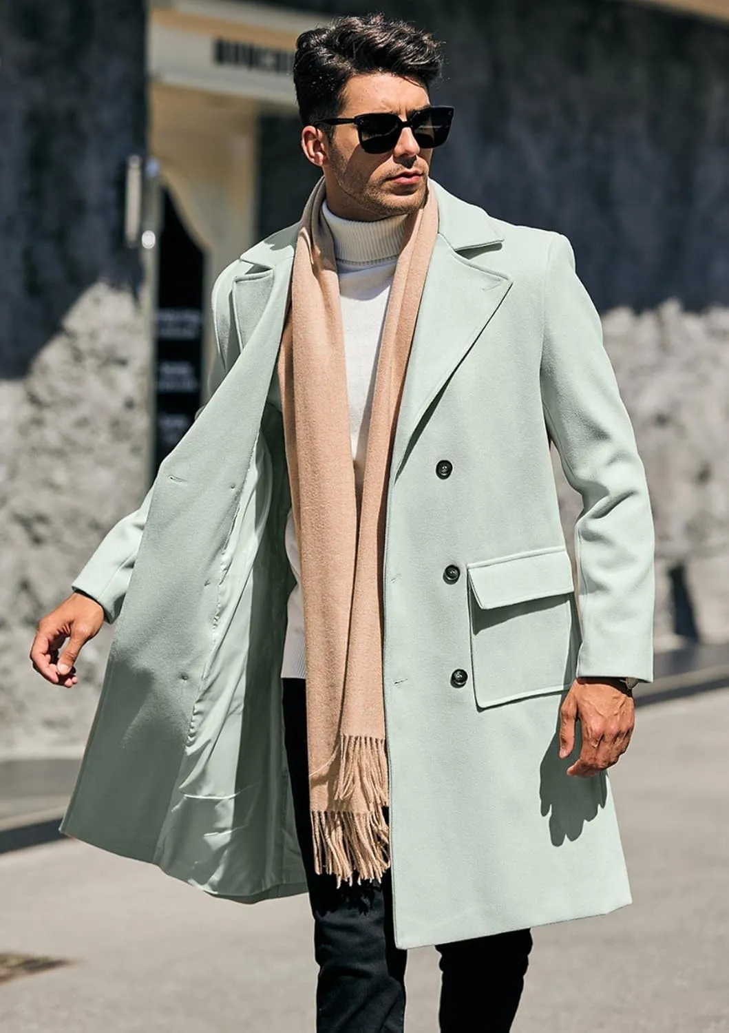 Mens Trench Coat Slim Fit Double Breasted Long Overcoat Classic Fall Winter Topcoat