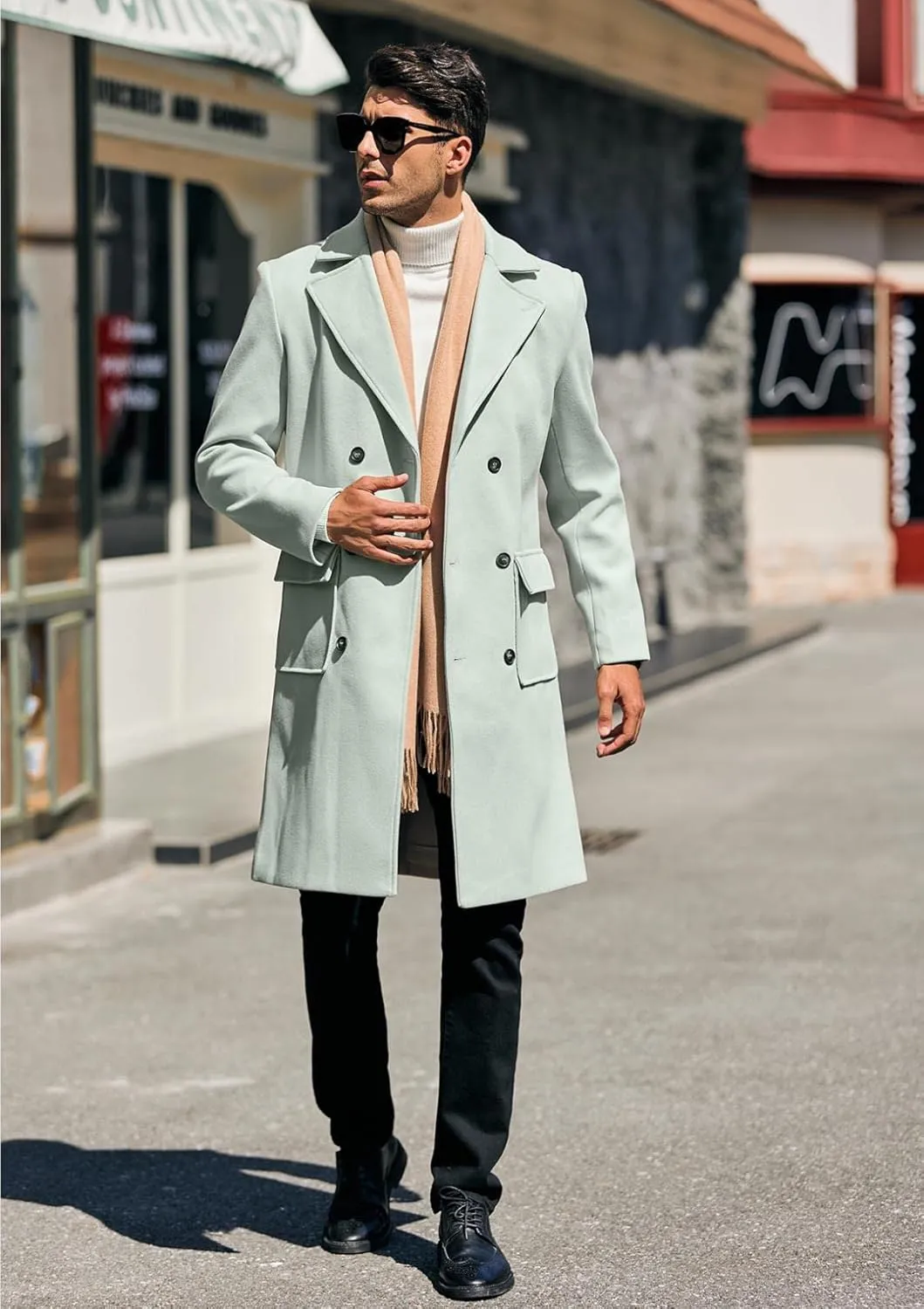 Mens Trench Coat Slim Fit Double Breasted Long Overcoat Classic Fall Winter Topcoat