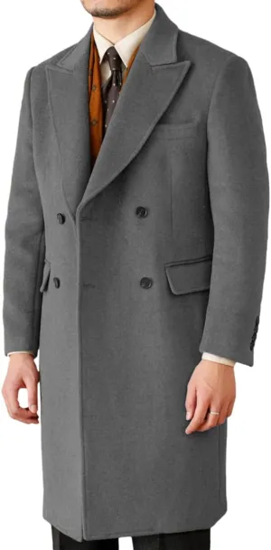 Mens Trench Overcoat Long Jacket Peak Lapel Slim Fit Double Breasted Classic Fall Winter Topcoat