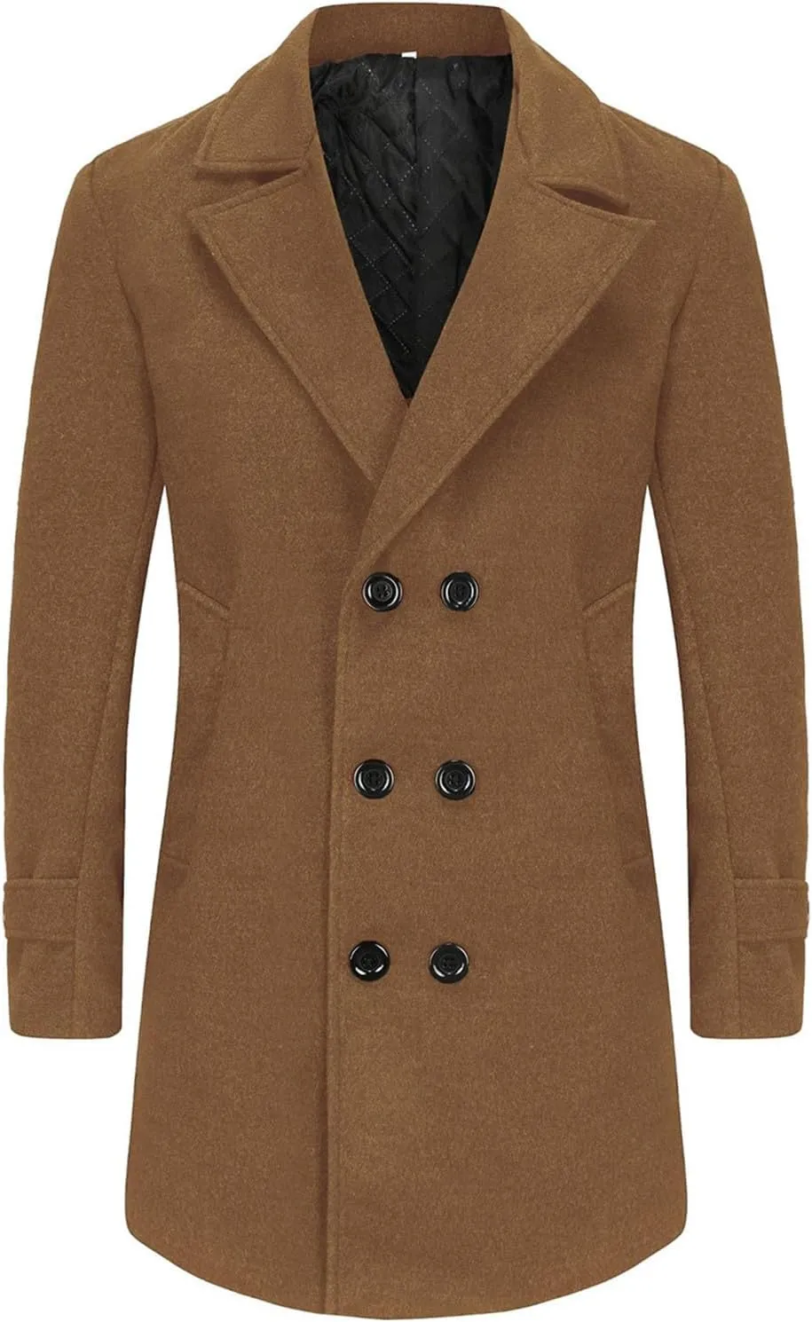Men's Trench Winter Pea Coat Notched Collar Warm Single Breasted Overcoat with Pockets