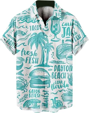 Men's Vintage Bowling Shirt Hipster Short Sleeve Button Down Hawaiian Shirts Big and Tall Summer Beach Casual Shirts