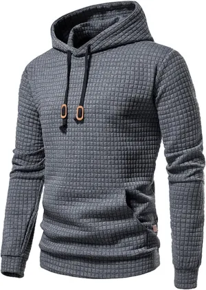 Mens Waffle Hoodie Plain Hooded Sweatshirts Casual Workout Spring Tee Long Sleeve Fashion Drawstring Top with Pocket