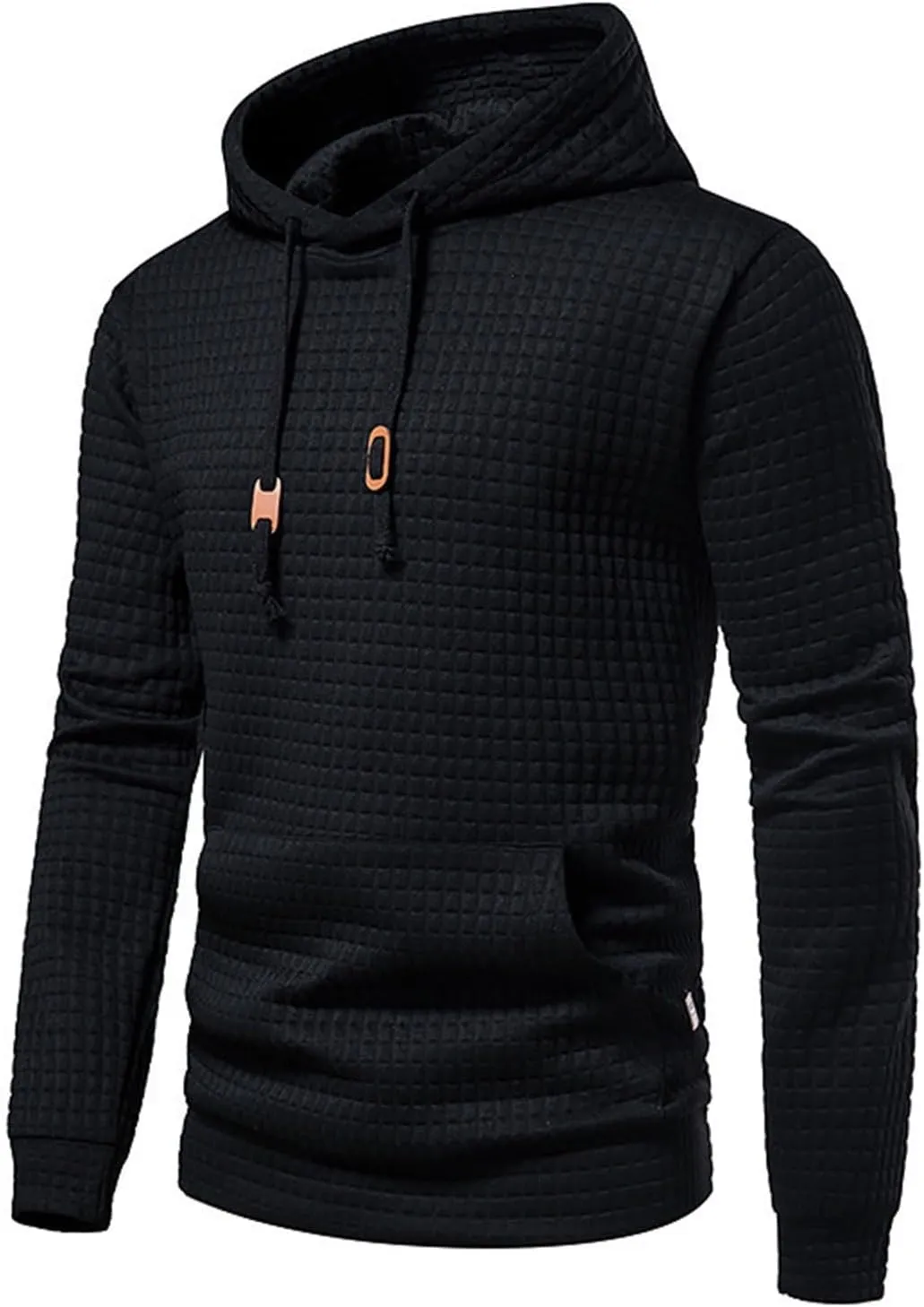 Mens Waffle Hoodie Plain Hooded Sweatshirts Casual Workout Spring Tee Long Sleeve Fashion Drawstring Top with Pocket