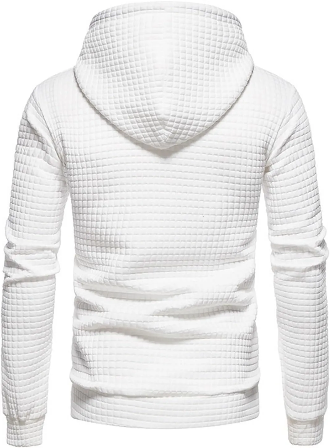Mens Waffle Hoodie Plain Hooded Sweatshirts Casual Workout Spring Tee Long Sleeve Fashion Drawstring Top with Pocket